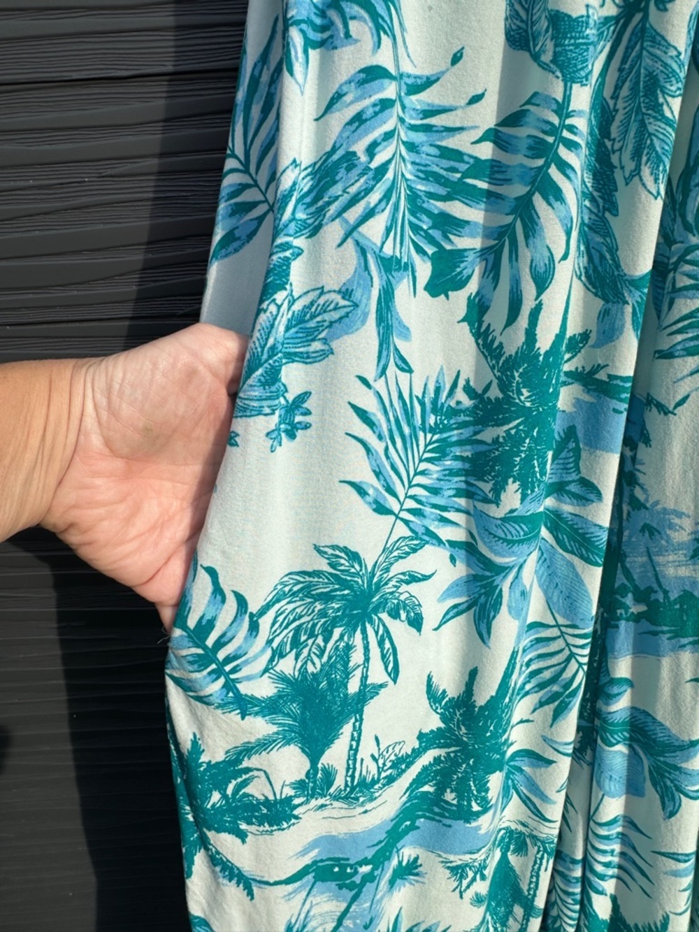 Tropical Palm Print Romper Medium Teal Aqua Sleeveless Flowy - Picture 3 of 6